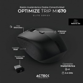 Mouse Inalámbrico Acteck MI670 Óptico 1600dpi USB 4 Botones Negro