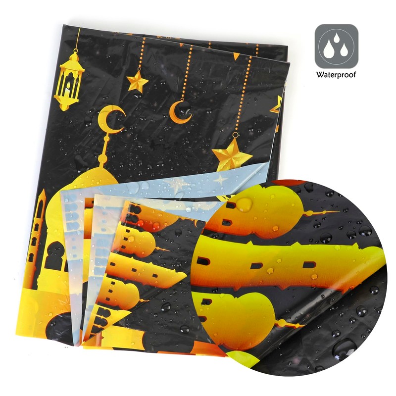 HOWAF 2 Ramadan Tablecloth Eid Mubarak Disposable Plastic Tablecloths, PVC