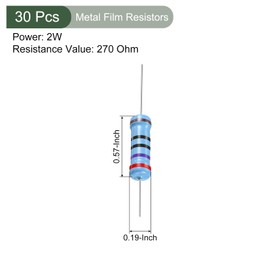 YOKIVE Pack of 30 Metal Foil Resistors 270 Ohm Resistance with 2 W 1% Tolerance Cable Good for DIY Electronic Projects (5 Colour Bands 15.5+/-1 mm)