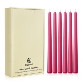 Pickood New Burning Formula Unscented Dripless 10-Inch Taper Candles Set of 12 - Hot Pink, for Wedding, Dinner - Smokeless, Long Burning - Hand Poured, Colored Tall Candlesticks - Rosa Intenso