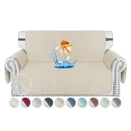 MAXIJIN Waterproof Love Seat Couch Covers 2 Cushion Sofa, 49" Quilted Loveseat Cover Slipcovers for Pets Dog Couch Cover Protector with Elastic Strap & Side Pocket (Loveseat, Beige)