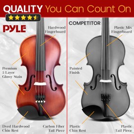 Pyle Full Size Beginner Violin Starter Kit, Violin Starter Package with Travel Case & Bow, Extra Strings, Digital Tuner, Shoulder Rest & Cleaning Cloth for Students, Kids, Adults