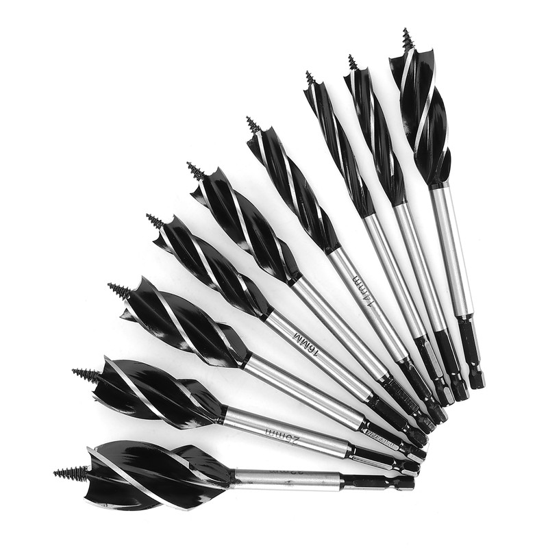 9pcs Wood Drill Bit High Carbon Steel 4-Fulte 4-Slot Hex