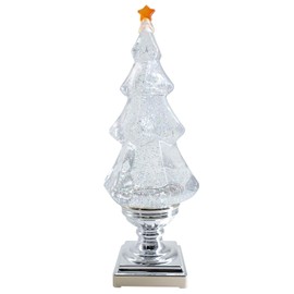 Eldnacele Musical Light-up Glitter Christmas Tree, Christmas Tree Shaped Singing Snow Globe with Silver Base, Battery and USB Cord Powered Decorative Lamp, Silver with Music