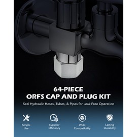 ZELCAN Hydraulic Hose Cap & Plug Kit, 64pc O-Ring Face Seal Plug and Cap Assortment Kit for Dash Size 4 6 8 10 12 16, Heavy-Duty Hydraulic Hose Fitting Kit for Industrial Pipe Tube Sealing