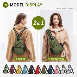 SUIKIHUM Convertible Sling Bag Crossbody Backpack, 11-Inch Pads Bags with Headphone Jack Shoulder Bag Casual Pack for Women Hiking Travel Cycling (Dark Green)