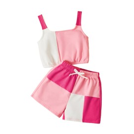 SOLY HUX Toddler Girl's 2 Piece Outfits Summer Cute Colorblock Sleeveless Tank Tops and Track Shorts Sets Clothes Pink and White 6Y
