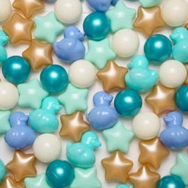 TRENDPLAY Blue Ball Pit Balls Shapes Pastel, Duck Star Shape Non Toxic for Toddlers Kids Baby Girls Boys Dogs Soft Play,Party, 100 pcs