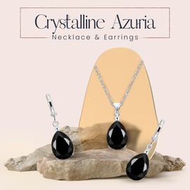 Crystalline Azuria Women 18K White Gold Plated Teardrops Black Zirconia Crystals Set Necklace 17.7 inches Dangle Earrings
