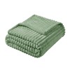 Vessia Flannel Fleece Throw Blanket, 300GSM Cozy Sage Green Striped