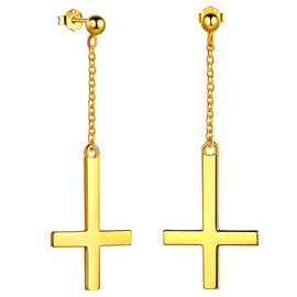 Upside Down Cross Earrings Women Mens Hip Hop earrings 925 Sterling Silver 18K Gold Filled Inverted Cross Dangle Earrings Satanic Earrings Stud Statement Jewelry Gift FE0103Y