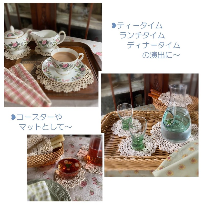 milkcat Hand Woven Cotton Lace Coasters Set of 4 Round