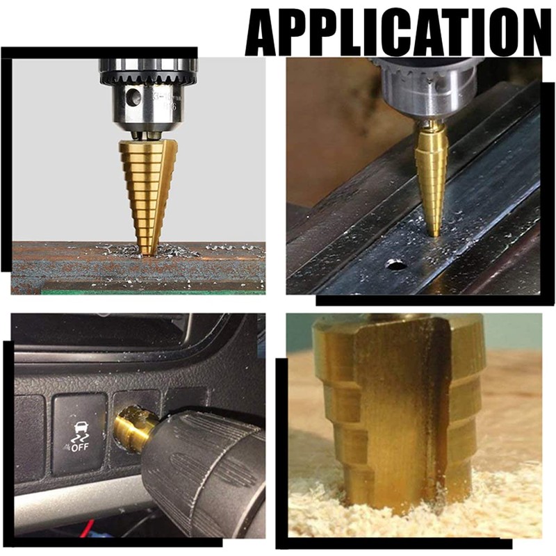 4 Pcs Step Drill Bit Sets,Cone Drill Bit Set,Hex Shank