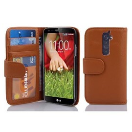 cadorabo Book Case works with LG G2 in COGNAC BROWN - with Magnetic Closure and 3 Card Slots - Wallet Etui Cover Pouch PU Leather Flip