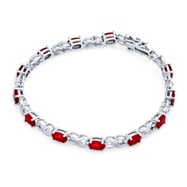 Bling Jewelry 9CT Simulated Ruby Cubic Zirconia Red AAA Oval CZ Romantic Love Knot Symbol Infinity Milgrain Tennis Bracelet for Women Silver Plated