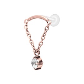 PIERCINGLINE PTFE Labret with Internal Thread + Titanium Attachment Bow + Chain + Crystal Piercing Hidden Helix Ear Choice of Colours and Sizes, Titanium PTFE Titanium