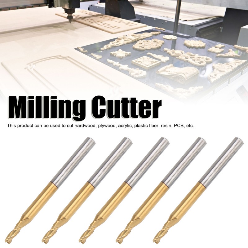 5Pcs 3Flute Flat End Milling Cutter Round Shank TiPlated Accessories