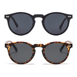 Gleyemor Vintage Polarized Sunglasses for Men UV400 Protection Retro Round Sunglasses (Black Frame/Grey Lens + Tortoise Frame/Grey Lens)