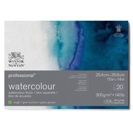 Winsor & Newton Watercolour Paper, 100% Cotton, Bright Natural White, 25,4 x 35,6cm-20 Blatt im Block, 300g/m²