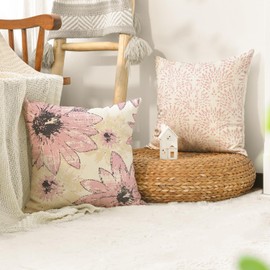 Artoid Mode Pink Retro Daisy Spring Cushion Covers Set of 4 45 x 45 cm Seasonal Decorative Cushion Cover Couch Living Room Decoration
