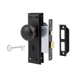 Newliplace Mortise Lock Set for Interior Door, Vintage Door Knobs with Lock and Skeleton Key, Antique Door Knobs Oil Rubbed Bronze Finish