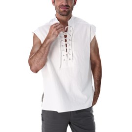 BAKUGOU Mens Medieval Lace Up Sleeveless Shirt Viking Renaissance Pirate Tunic Top Warrior Costume Vest for Men