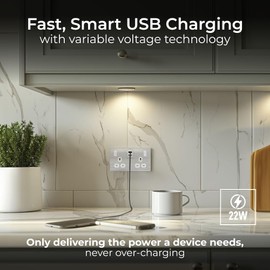BG Electrical Double Switched Power Wall Plug Socket with Fast Charge Type A and Type C USB Charging Ports, Evolve, Brushed Steel, 13A, 22W, PCDBS22UAC22W
