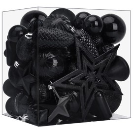 Black Ornaments Christmas Tree Decorations - 45pcs Shatterproof Christmas Ornaments Set Assorted Christmas Ornaments Decor Baubles Plastic, Multi Size