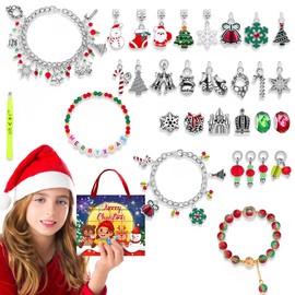 CGVG Charms Advent Calendar 2024 Women Jewellery Christmas Calendar Bracelet Kit Crafts DIY for Women Girls Teenagers (Silver-2)