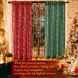 XTMYI Red Curtains 2 Panels,Sheer Holiday Printed Winter Curtains for Living Room 63 Inch Length,Cortinas Rojas para Sala