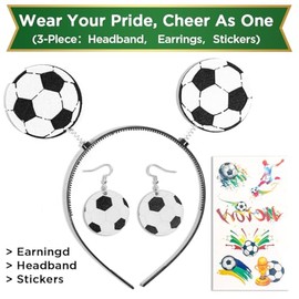 AICase Artículos de para la Copa Mundial 2026:diadema, pendientes y pegatinas de fútbol para el día del partido de la Copa Mundial. Diadema divertida 