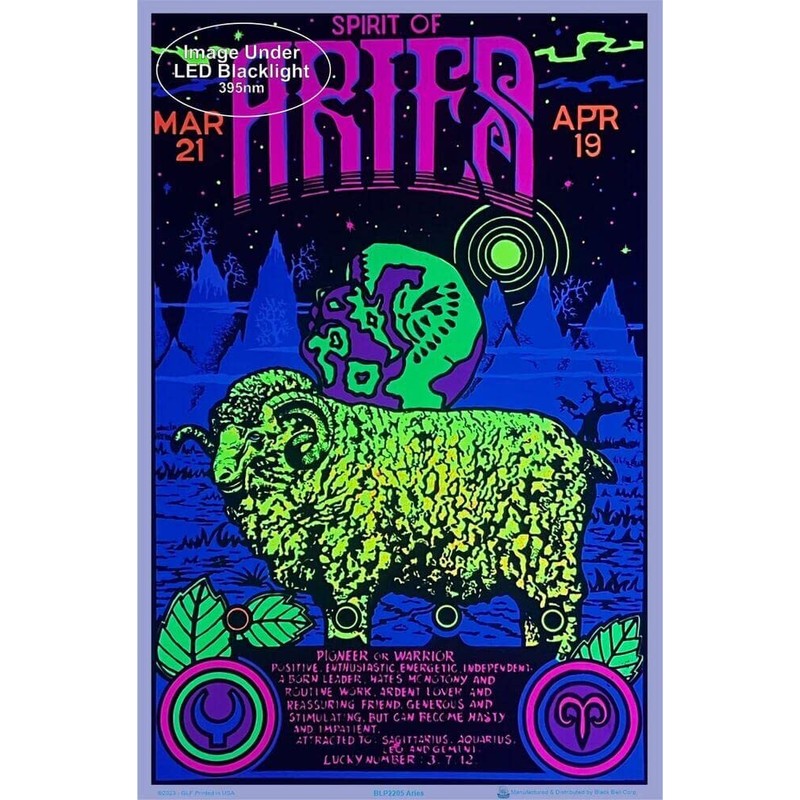 Aries Zodiac Sign - Flocked - Blacklight Poster - 23"