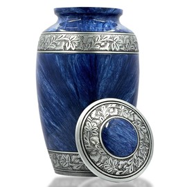 Bold & Divine Urn for Ashes of Mom & Dad - Cremation Urn for Adult Ashes Male & Female - Funeral Decorative Urn for Women & Men (Blue, Large)