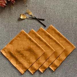 Brown Jacquard Square Napkin, 20x20 Inche Damask Wrinkle Resistant Soft Polyester Napkins, Fabric Cloth Dinner Napkins for Wedding, Winter, Holiday, Xmas, Parties, Set of 4 (Brown)