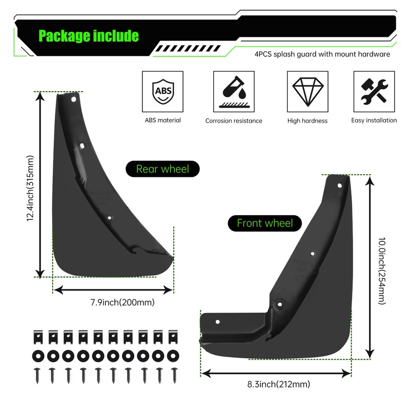 Front & Rear Mud Flaps Splash Guards Compatible for Dodge