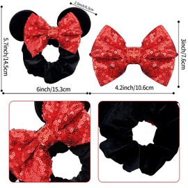 3Pcs Mouse Ear Sequins Scrunchies,Mouse Ears Hair Scrunchies Velvet Sparkle Sequin Hair Ties Elastic Hair Bands Ropes Ponytail Holder Bow,Mouse Ears Velvet Scrunchies Bows Hair Bands Hair Ties