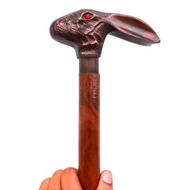 FYNJREX Vintage Antique Cane Wooden Foldable Walking Stick Walking Cane for Men and Women, Rabbit Cane Unique Steampunk Canes