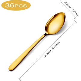 Pleafind 36 Pieces Gold Teaspoons Set - 6.2 inch, Spoon Silverware, Stainless Steel Tea Spoons, Mirror Polished Small Teaspoon, Dessert Spoons for Home, Kitchen, Restaurant, Dishwasher Safe