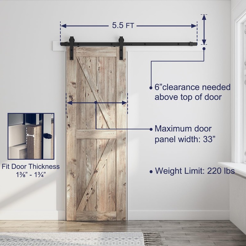 SMARTSTANDARD 5.5FT Sliding Barn Door Hardware Whole Kit (Include 5.5ft