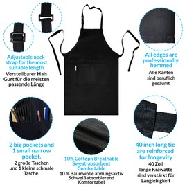 LEFUNDA® Pack of 2 Aprons, Waterproof Apron with 3 Pockets, Adjustable BBQ Apron with Long Straps, Kitchen Apron for Men, Women, Kitchen, Restaurant, Cafe