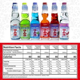 Shirakiku Ramune Japanese Soda Variety Pack | Japanese Marble Soda in Multiple Flavors | Original, Strawberry, Melon, Lychee, Grape, Blueberry - 6.76 fl oz Bottles - Pack of 6