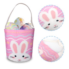 sopuatsre 2 Pcs Easter Egg Baskets for Kids, Easter Eggs Hunt Basket for Kids Empty, Pink Bunny Basket Egg Gifts Bags with Rabbit Fluffy Ears for Girls Boys Party Favors