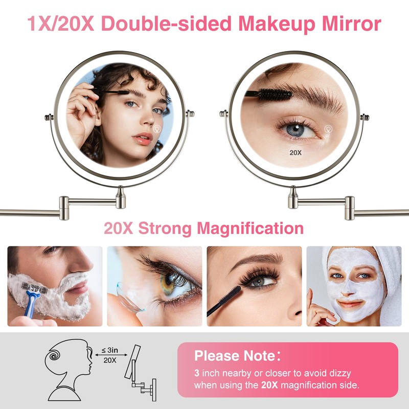 GREENFROM 8.5 Inch Magnifying Mirror with Lights, Wall Mounted Makeup