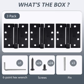 Self Closing Door Hinge 4-1/2 inch Matte Black Auto Close Hinges Adjustable 4 ½"x 4 ½" Spring Hinges Door Closer Hinge Square Corner Commercial Auto Self-Closing Hinge 3 Pieces