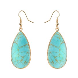 MengPa Stone Drop Earrings for Women Crystal Teardrop Leaf Shape Dangle Earring(Z-Turquoise) 4626D