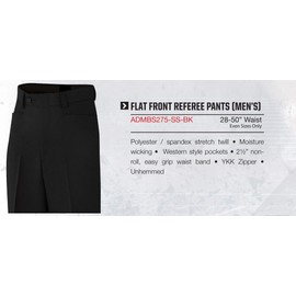 ADAMS USA ADMBS275-36-BK Referee Basketball Flat Front Poly/Spandex Uniform Pants, Black, Size 36
