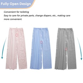 Siomlana Men's Tear Away postoperative Nursing Pants with Magic Stick, Fracture Trousers, Disability Clothing, Paralyzed Bedridden Patient Clothes for Post Surgery(Gray,2XL)