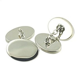 PAIR Oval Silver Chain Cufflinks Select Gift Pouch