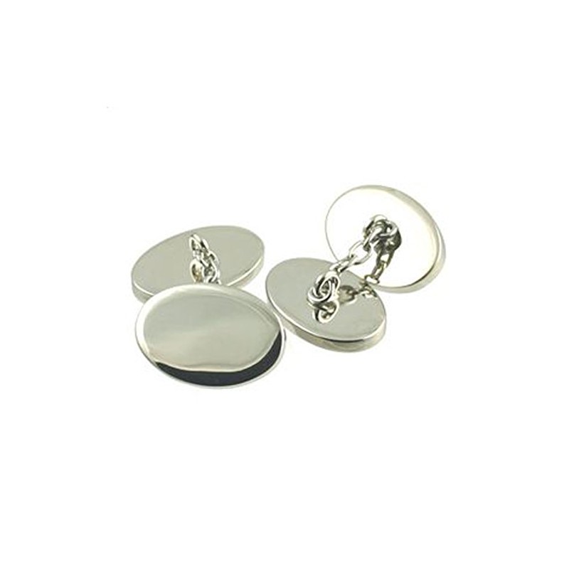 PAIR Oval Silver Chain Cufflinks Select Gift Pouch