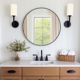 DUMOS Black Circle Mirror for Wall 24 inch, Bathroom Mirror for Over Sink, Round Wall Mirror for Bathroom, Entryway, Bedroom, Vanity